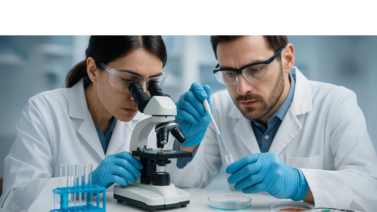 Close-up of researchers analyzing