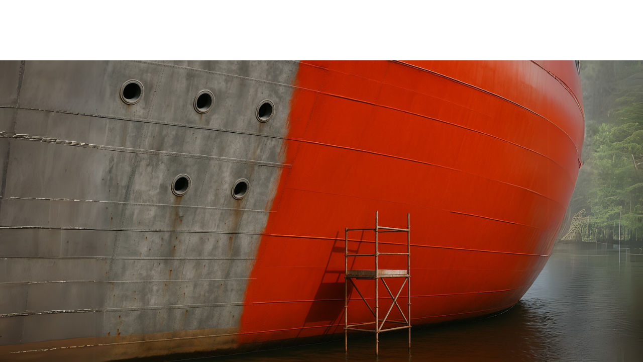 Steel hull of a ship mid-coating